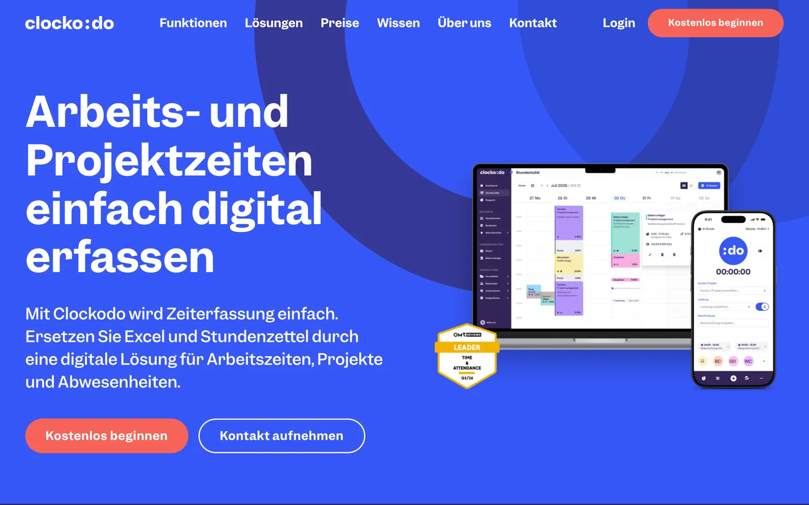 Startseite von Clockodo